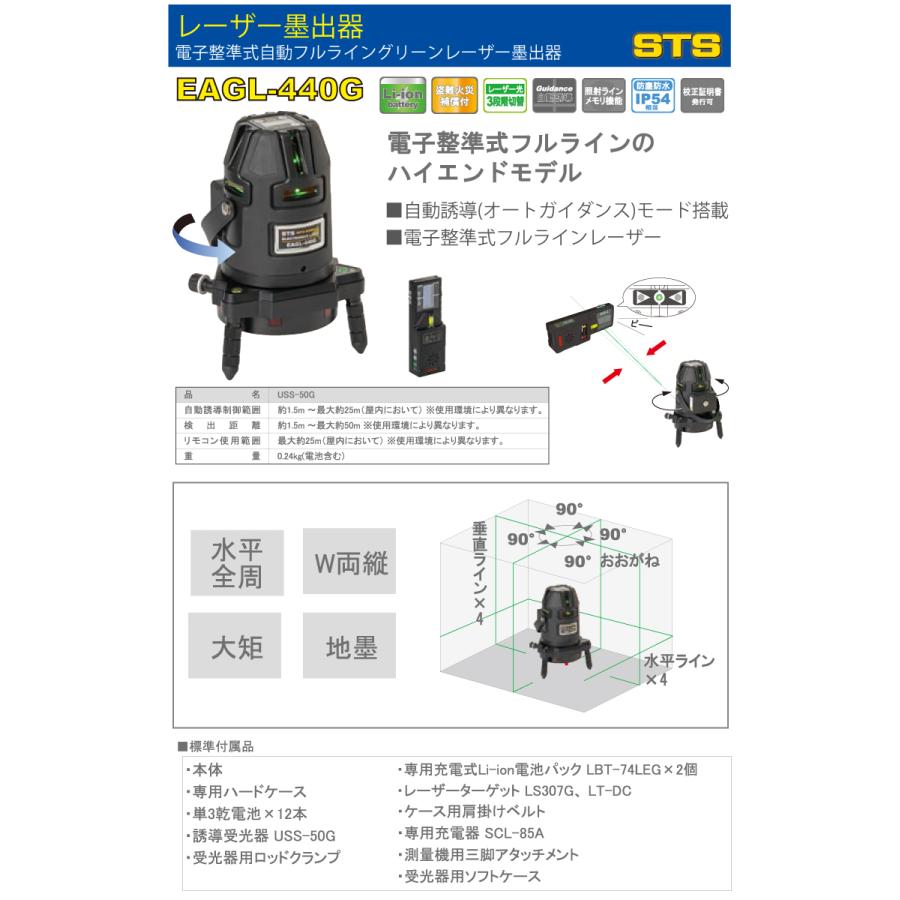 STS 電子整準式自動誘導フルライングリーンレーザー墨出器 EAGL-440G