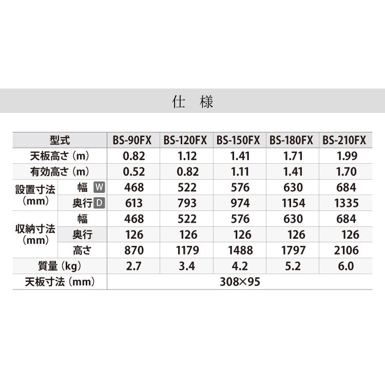 アルインコ(法人様名義限定) 軽量専用脚立 BS-120FX 4尺　天板高さ1.12m ブラック脚立｜taketop｜03