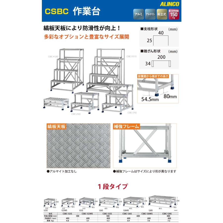 アルインコ(配送先法人限定) 作業台 CSBC396S 3段タイプ 天板サイズ：600×400 高さ：900mm_1