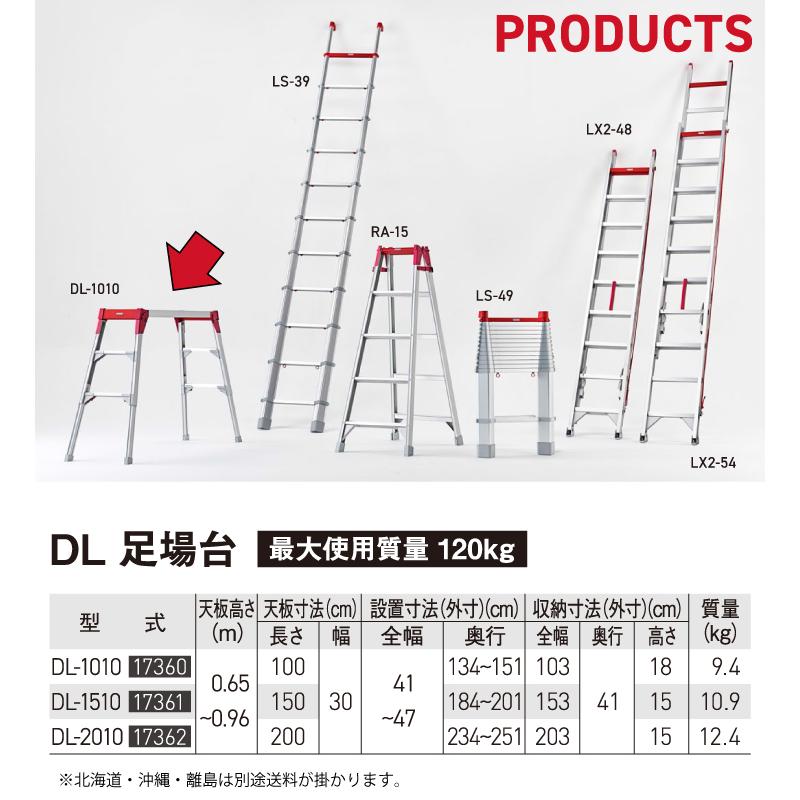 長谷川工業 足場台 DL-2010 天板高さ：65c〜96cm 天板長さ：200cm 最大使用質量：120kg 17362 ハセガワ｜taketop｜03