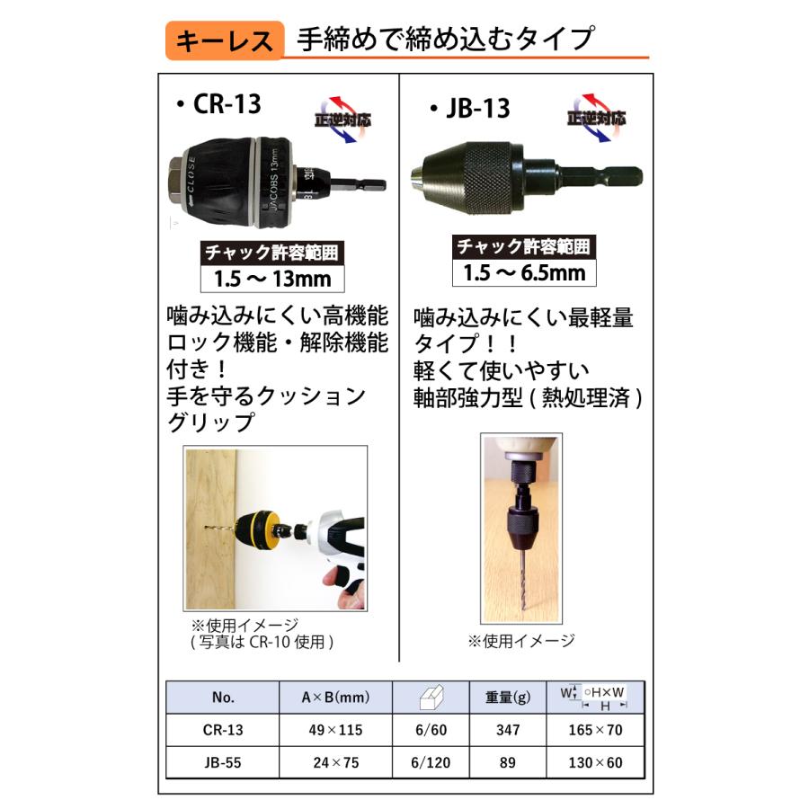 サンフラッグ ドリルチャック JB-55 キーレス簡易型 最大チャック口径