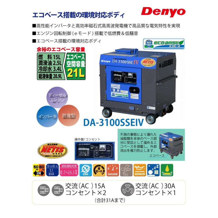 デンヨー 小型ディーゼル発電機 インバータ Da 3100sseiv T37 Da 3100sseiv 機械と工具のテイクトップ 通販 Yahoo ショッピング