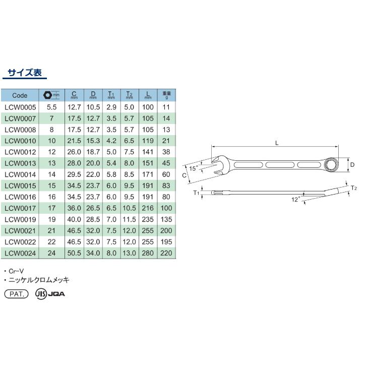 旭金属工業 コンビネーションスパナ ライツール JIS 5.5 LCW0005｜taketop｜03