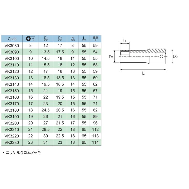 旭金属工業 ディープソケット 3/8( 9.5)x10mm VK3100｜taketop｜02