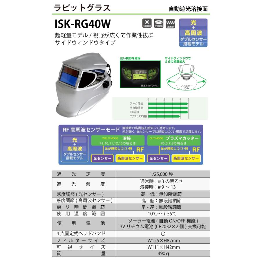 育良精機 自動遮光溶接面 ISK-RG40W ラピッドグラス 超軽量 育良精機 自動遮光溶接面 ISK-RG40W ラピッドグラス 超軽量