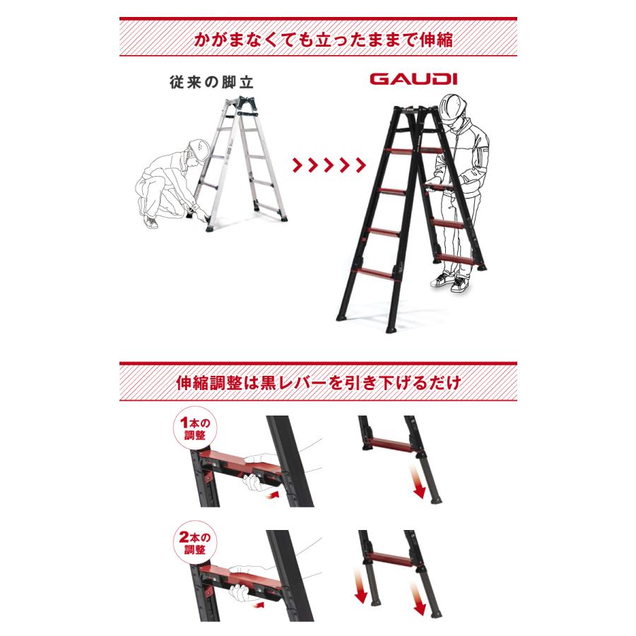 ALINCO（アルインコ） 上部操作型 伸縮脚付きはしご兼用脚立 GUD-120X 
