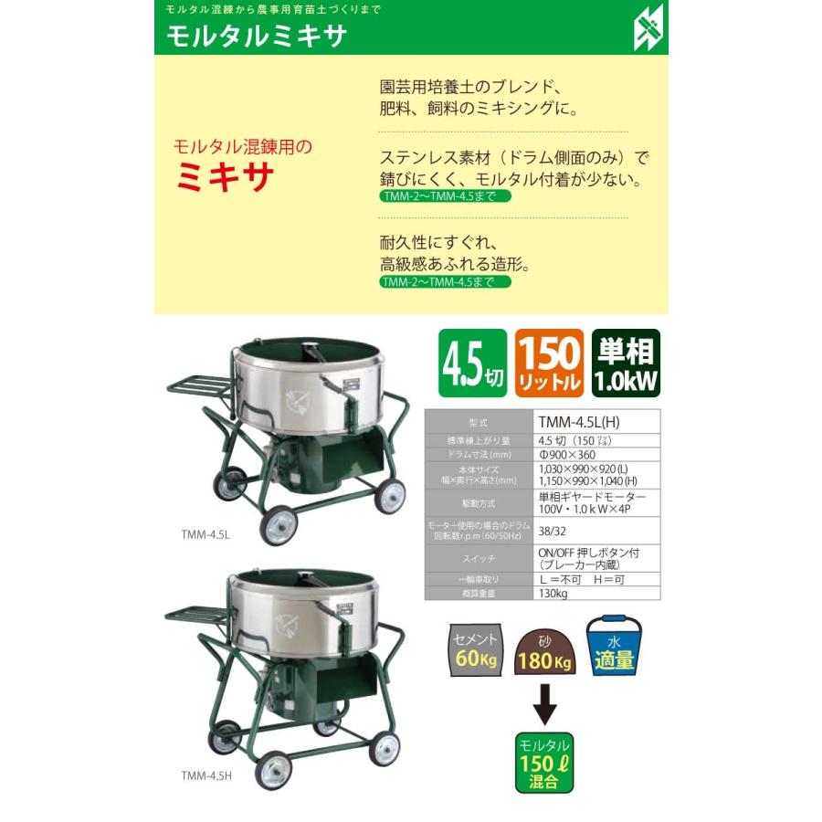 トンボ工業 (配送先法人様限定) 電動モルタルミキサー TMM-4.5H トンボ工業 (配送先法人様限定) 電動モルタルミキサー TMM-4.5H