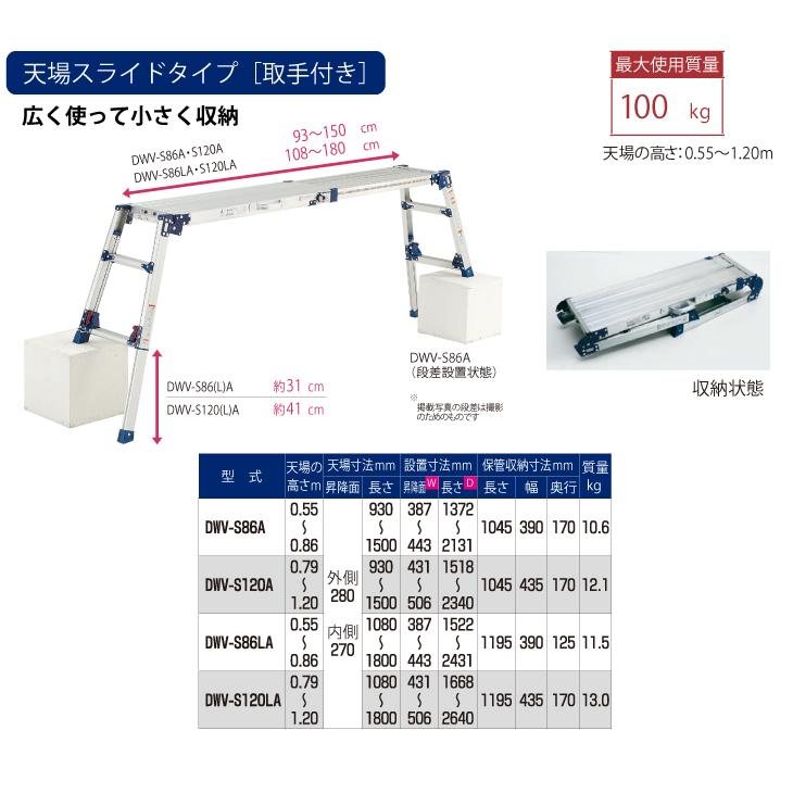 ピカ/Pica 四脚アジャスト式足場台 DWV-S120A 最大使用質量：100kg  天場高さ：1.2m｜taketop｜03