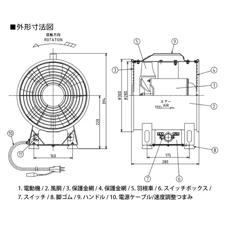 大西電機工業 ポータブルファン スピコンママ 単相AC100V φ300 大西電機工業 ポータブルファン スピコンママ 単相AC100V φ300