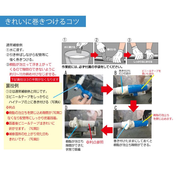 レクター クイックテープ ファイバーグラス布テープ QT-1 巾25×長さ600mm ユニテック 配管 パイプ補修材 3分硬直 濡らして巻く｜taketop｜03