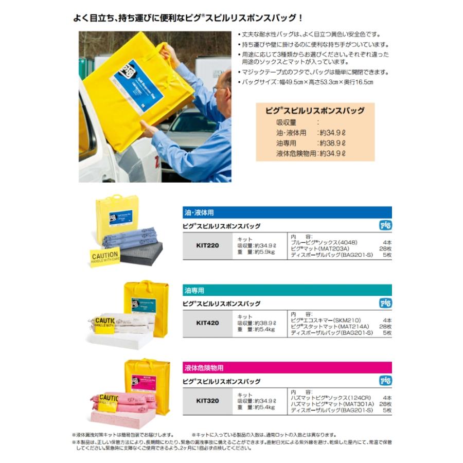 ピグ スピルリスポンスバッグ 液体危険物用 KIT320 液体漏洩対策キット 吸収量約34.9L 耐水性バッグ_2