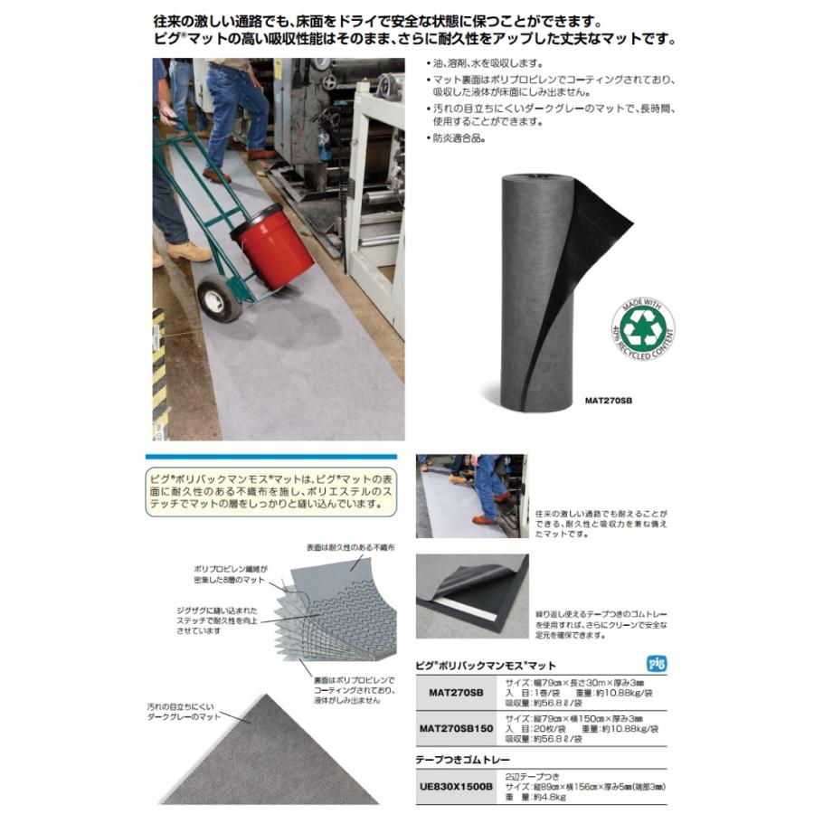 ピグ デープつきゴムトレー UE830x1500B 油・液体用吸収材 防炎適合品_2