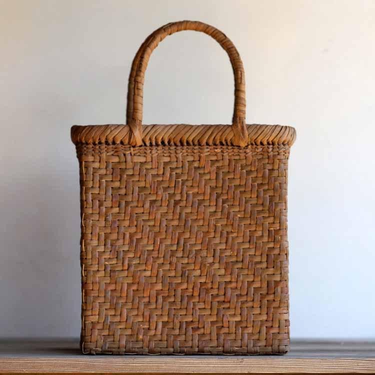 山ぶどう網代編み手提げ籠バッグ内布付(縦長) 国産 : ba00050 : 虎斑竹  