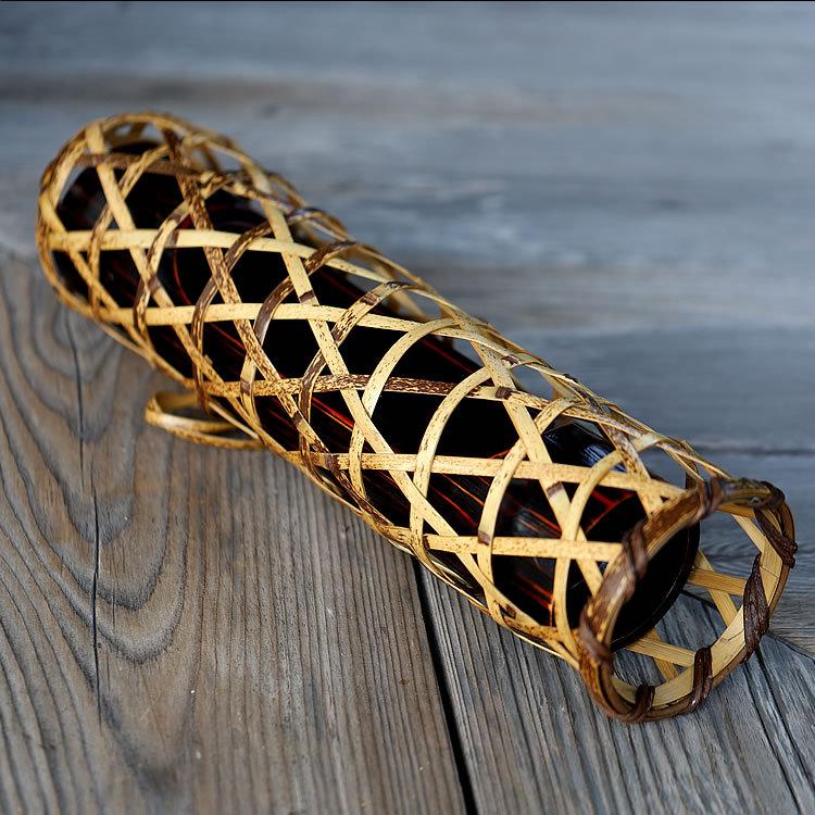 持ち手付き花器 赤黒 竹 雲模様 持ち手付き花器 赤黒 竹 雲模様