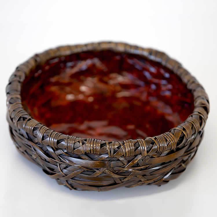 塩月寿籃作 黒竹炭斗（Japanese bamboo art by Juran Shiotsuki）一点