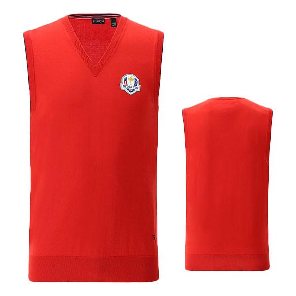 60 オフ シェルボ ゴルフ ベスト メンズ ライダーカップ Vネック リブニット ゴルフウェア 刺繍 赤 レッド 春夏 秋冬 カジュアル 031 Chervo サイズ交換ｏｋ