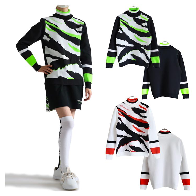 ディセンバーメイ ゴルフ ニット レディース 長袖 セーター 保温 温かい 軽量 ストレッチ ミドル丈 タートルネック 総柄 アニマル柄 春 秋冬 ゴルフウェア ブランド ロゴ DECEMBERMAY 2-212-1031 ディセンバーメイ ゴルフ ニット レディース 長袖 セーター 保温 軽量