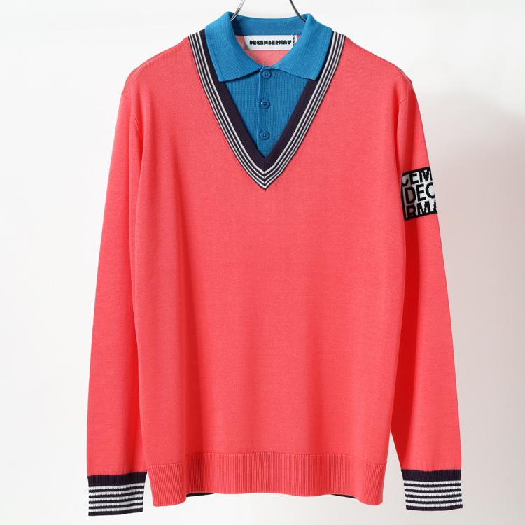 ディセンバーメイ ゴルフ ニットポロ メンズ レイヤード 長袖 セーター