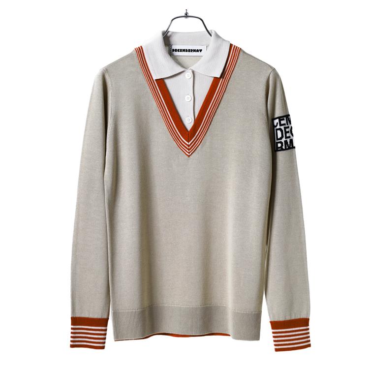 ディセンバーメイ ゴルフ ニットポロ レディース レイヤード 長袖