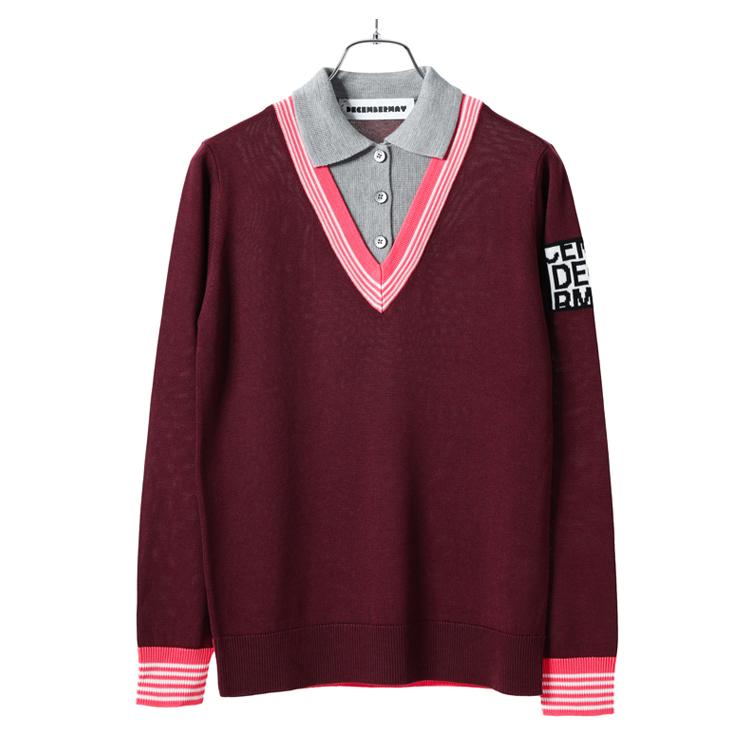 ディセンバーメイ ゴルフ ニットポロ レディース レイヤード 長袖 セーター ニット ポロシャツ 保湿 吸湿 速乾 ゴルフウェア ブランド 2-312-1005 DECEMBERMAY ディセンバーメイ ゴルフ ニットポロ レディース レイヤード 長袖