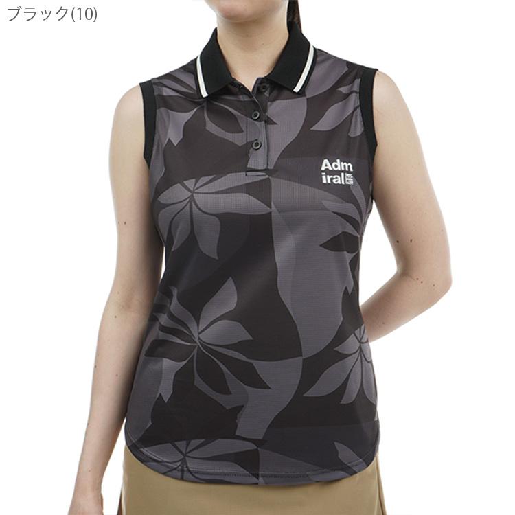 アドミラルゴルフ シャツ レディース ポロシャツ ノースリーブ ストレッチ メッシュ ロゴ 総柄 リゾート柄 ボタニカル ブランド 春 夏 ADLA437 Admiral Golf Admiral Golf（アドミラルゴルフ） シャツ レディース ポロシャツ