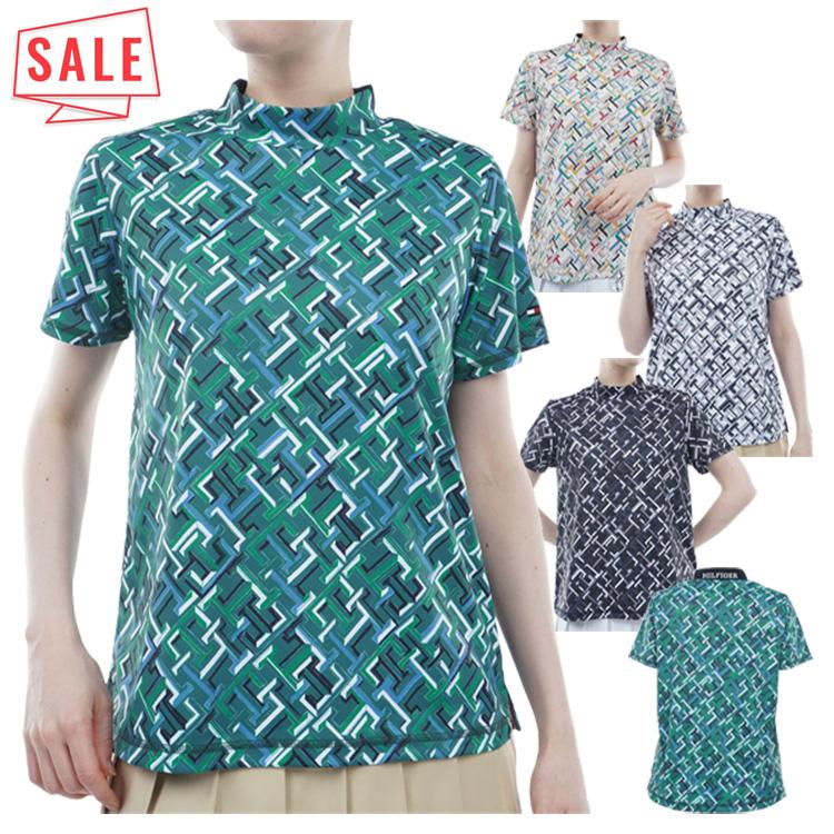 トミーヒルフィガー ゴルフ モックシャツ レディース 半袖 シャツ モックネック 吸水速乾 ゴルフウェア ブランド 総柄 春 夏 THLA402 TOMMY HILFIGER GOLF（トミー ヒルフィガー ゴルフ） トミー