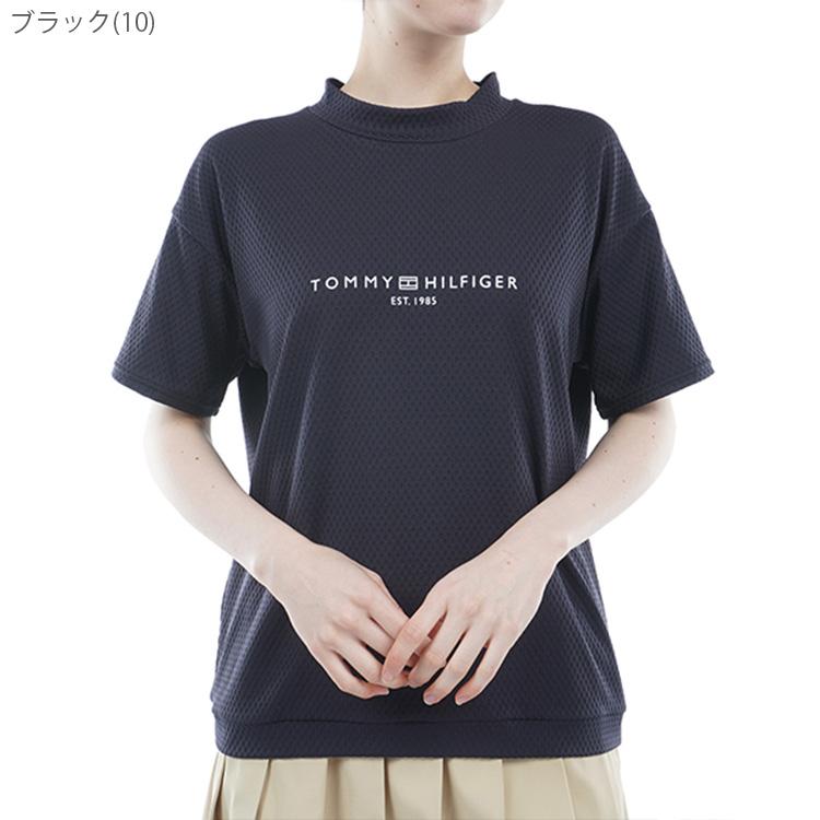 トミーヒルフィガー ゴルフ モックシャツ レディース 半袖 ハイネック シャツ UVカット  ロゴ ゴルフウェア ブランド 無地 春 夏 秋 THLA418 トミーヒルフィガー ゴルフ モックシャツ レディース 半袖 ハイネック
