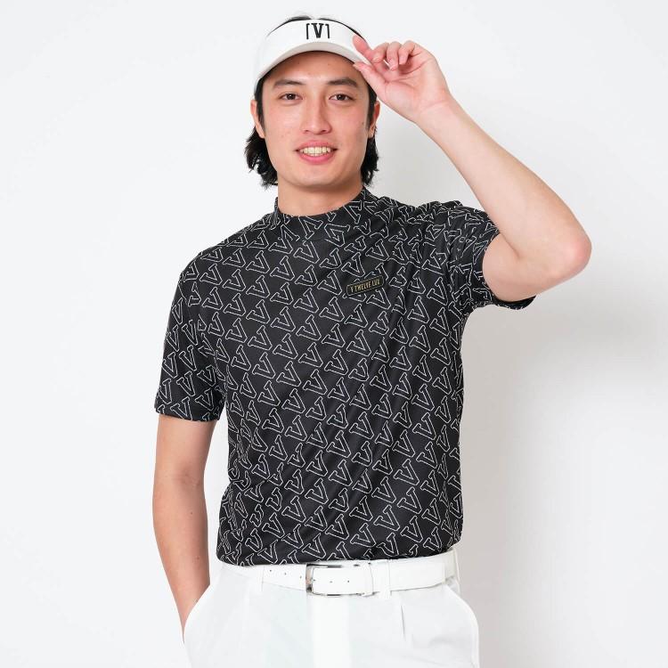 【新品】V12 LUX ゴルフ　メンズ　半袖　モックネック　黒　Mサイズ V12（ヴィ・トゥエルヴ） ゴルフ モックシャツ メンズ 半袖 ハイネック