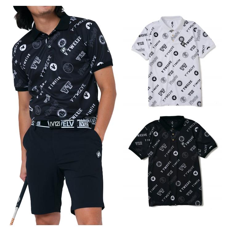 V12 ゴルフ ポロシャツ メンズ 半袖 シャツ ゴルフポロ 総柄 吸汗速乾  