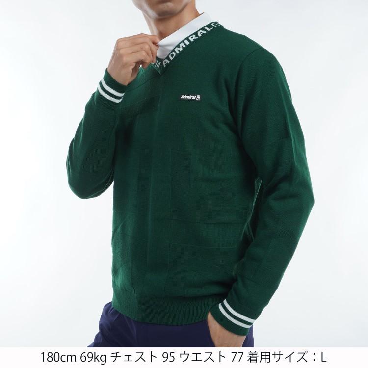 アドミラルゴルフ セーター メンズ 長袖 Vネック 静電気軽減 遠赤外線保温 軽量 ゴルフウェア ブランド ユニオンジャック ジャガード 秋 冬 ADMA454 Admiral golf Admiral Golf（アドミラルゴルフ） セーター メンズ 長袖 Vネック