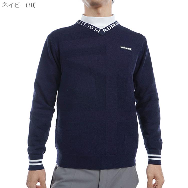 アドミラルゴルフ セーター メンズ 長袖 Vネック 静電気軽減 遠赤外線保温 軽量 ゴルフウェア ブランド ユニオンジャック ジャガード 秋 冬 ADMA454 Admiral golf Admiral Golf（アドミラルゴルフ） セーター メンズ 長袖 Vネック