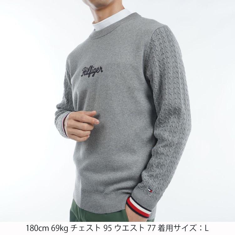 トミーヒルフィガー ゴルフ セーター メンズ 長袖 ニット クルーネック 天竺編み ケーブル編み ゴルフウェア ブランド 無地 ライン ロゴ 秋 冬 THMA461 TOMMY HILFIGER GOLF（トミー ヒルフィガー ゴルフ） トミー
