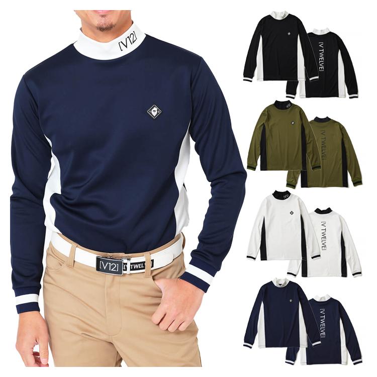 V12 ゴルフ モックシャツ メンズ 長袖 シャツ ハイネック モックネック  