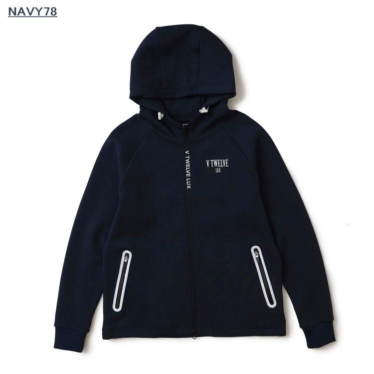 V12 ゴルフ パーカー メンズ 長袖 フルジップ LUX ストレッチ トレーナー フード 無地 ゴルフウェア ブランド VLX2420-SW02 V12 GOLF V12（ヴィ・トゥエルヴ） ゴルフ パーカー メンズ 長袖 フルジップ LUX