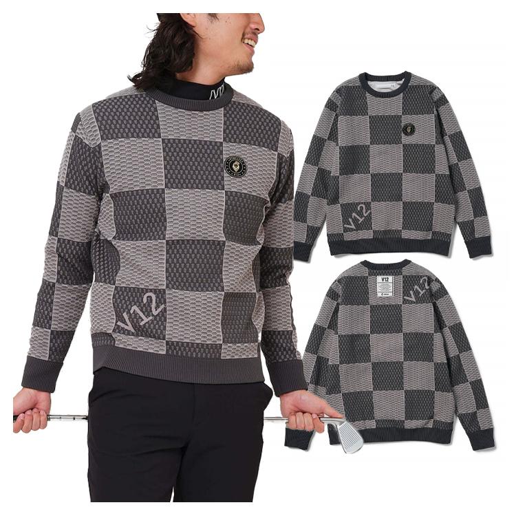 V12 ゴルフ ニット メンズ 長袖 クルーネック プルオーバー セーター  