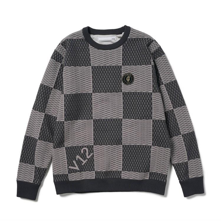 V12 ゴルフ ニット メンズ 長袖 クルーネック プルオーバー セーター  