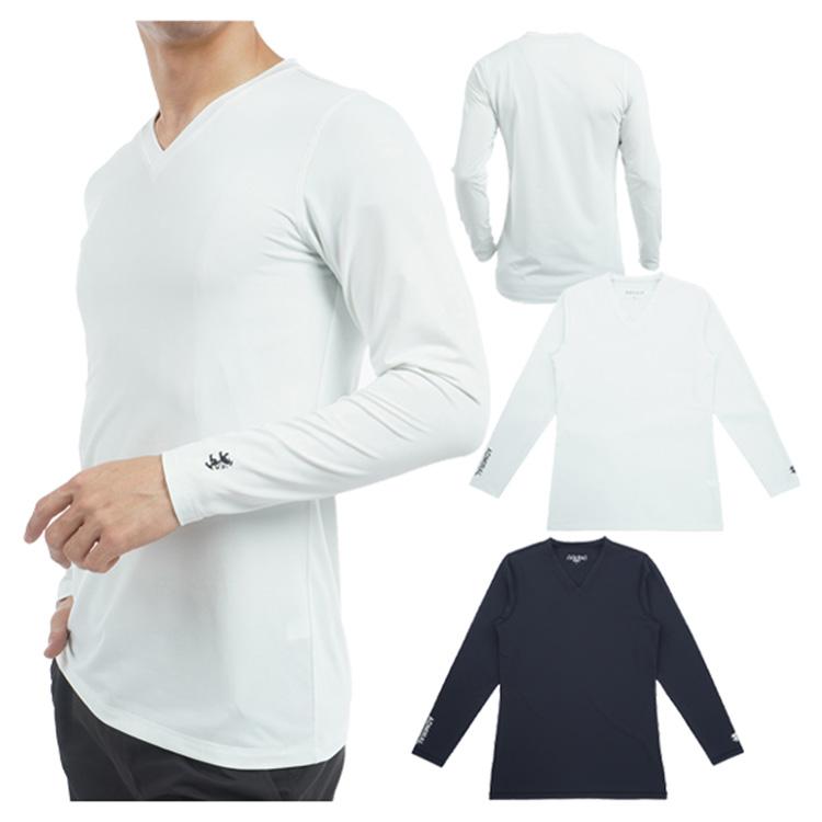 アドミラルゴルフ シャツ インナーシャツ メンズ 長袖 Vネック UVカット ストレッチ 吸水速乾 近赤外線カット ゴルフウェア ブランド ロゴ 無地 ADMA542 Admiral golf Admiral Golf（アドミラルゴルフ） シャツ インナーシャツ メンズ 長袖