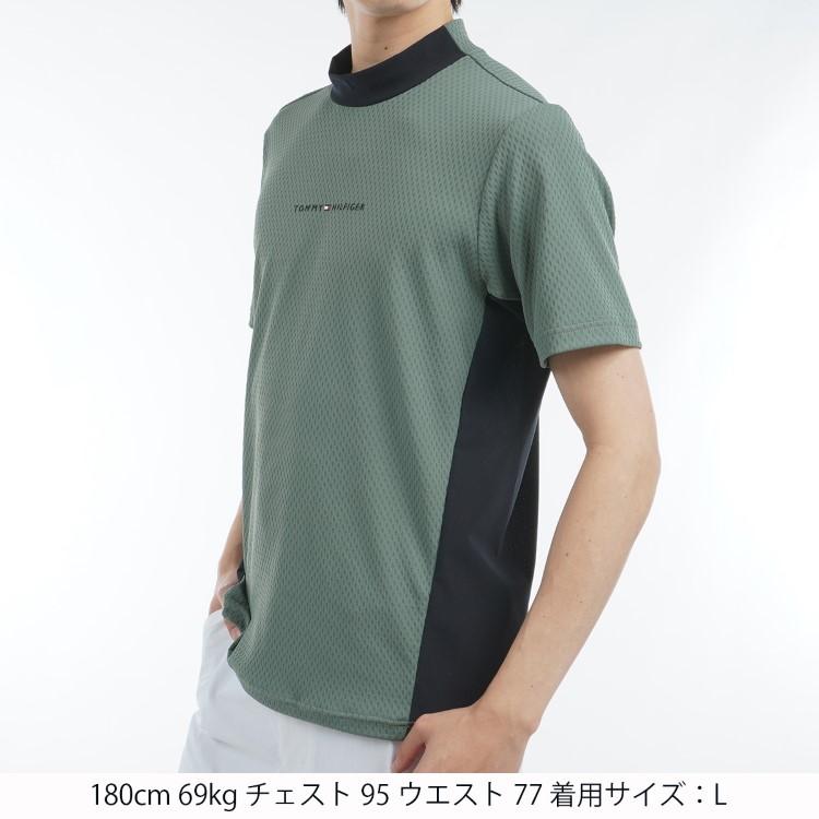 トミーヒルフィガー ゴルフ モックシャツ メンズ 半袖 シャツ モックネック ハイネック 軽量 ゴルフウェア ブランド 総柄 ロゴ 春 夏 秋 THMA537_16