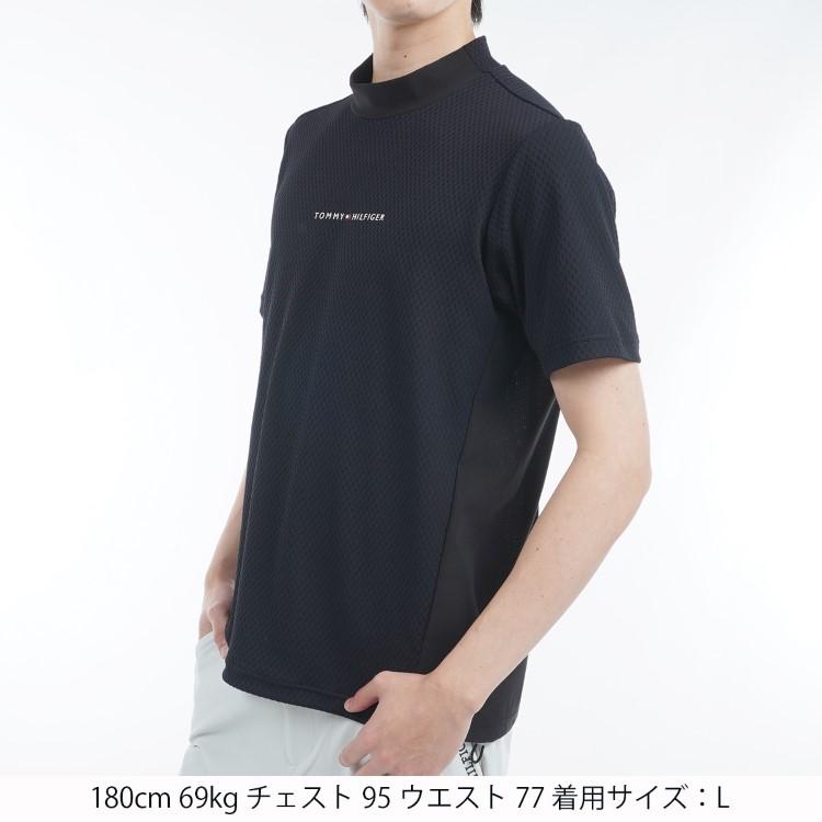トミーヒルフィガー ゴルフ モックシャツ メンズ 半袖 シャツ モックネック ハイネック 軽量 ゴルフウェア ブランド 総柄 ロゴ 春 夏 秋 THMA537_12