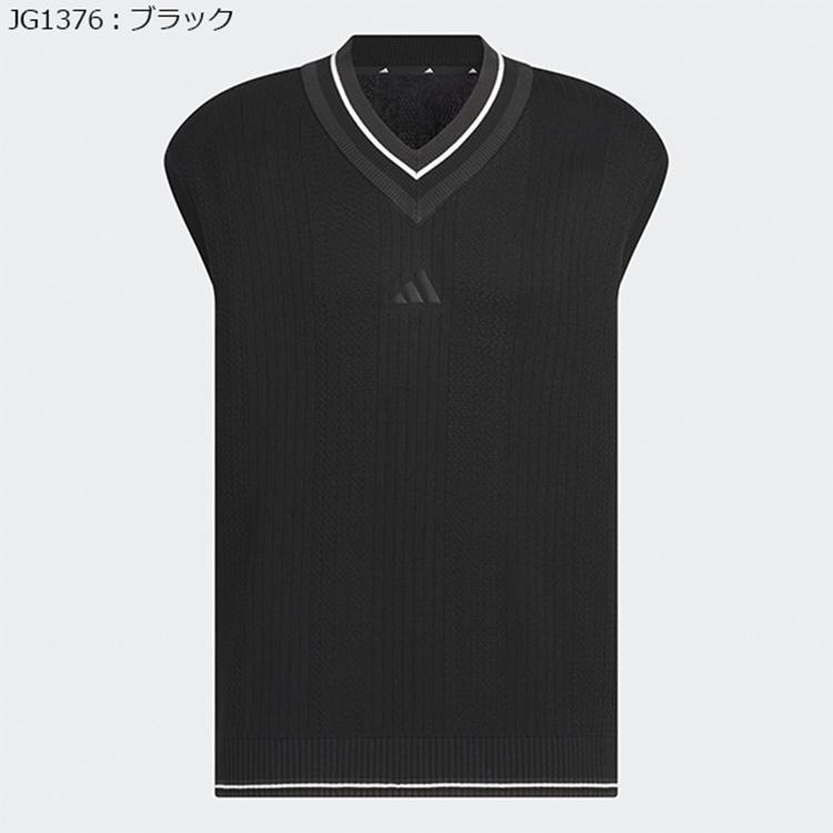 アディダス ゴルフ ベスト メンズ レディース Vネック ニット ルーズフィット ストレッチ 防風 ゴルフウェア ブランド 無地 KTN38 adidas golf adidas（アディダス） ゴルフ ベスト メンズ レディース Vネック