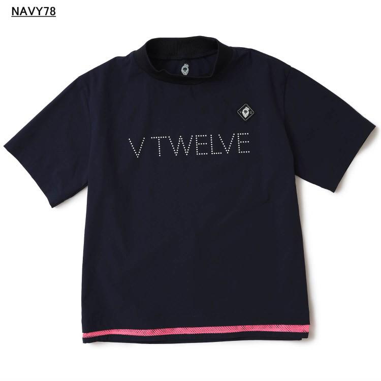 V12 半袖 モックネック シャツ　黒 V12 ゴルフ モックシャツ メンズ 半袖 シャツ ハイネック モック