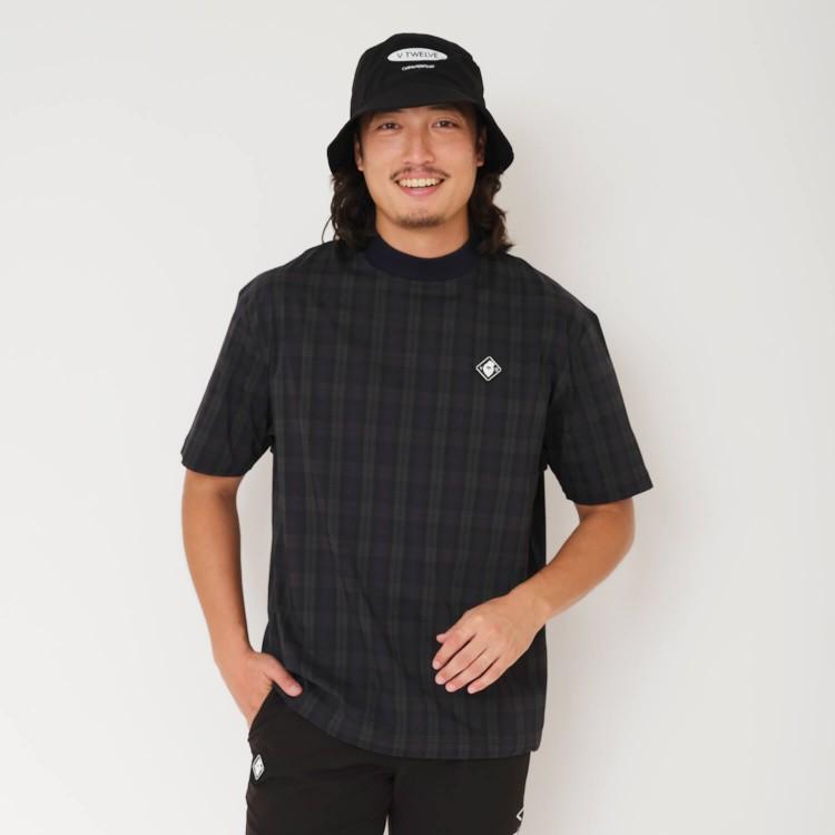 【新品】V12 ゴルフ　メンズ　半袖モックネック　メッシュ　黒　XL V12 ゴルフ モックシャツ メンズ 半袖 シャツ ハイネック モック