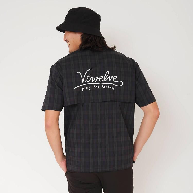 【新品】V12 ゴルフ　メンズ　半袖モックネック　メッシュ　黒　XL V12 ゴルフ モックシャツ メンズ 半袖 シャツ ハイネック モックネック