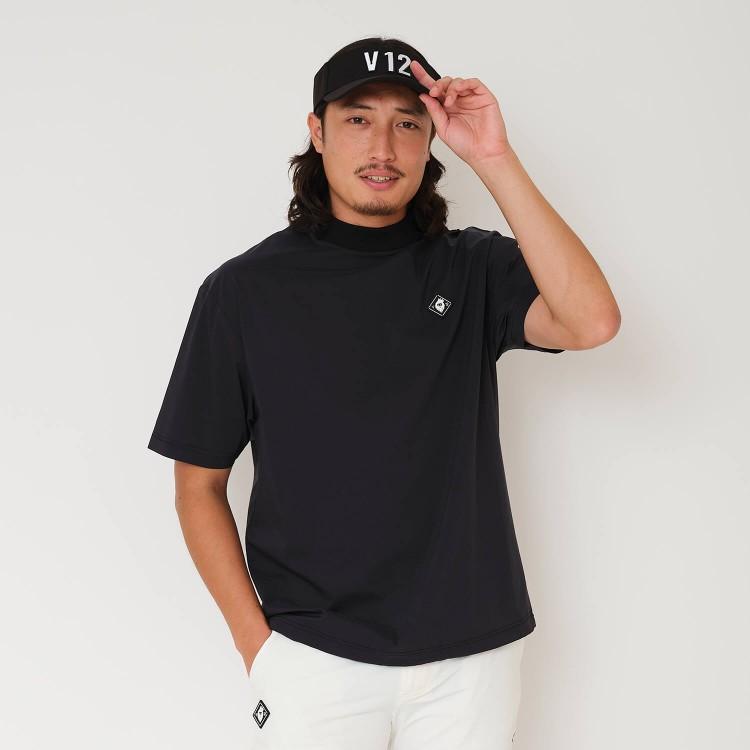 【新品】V12 ゴルフ　メンズ　半袖モックネック　メッシュ　黒　XL V12 ゴルフ モックシャツ メンズ 半袖 シャツ ハイネック モック