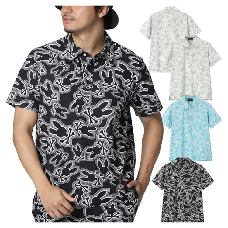 サイコバニー ゴルフ ポロシャツ メンズ 半袖 シャツ ポロ 通気性 吸水速乾 ゴルフウェア 総柄 春 夏 ブランド GF575 PSYCHO BUNNY Psycho Bunny（サイコバニー） ゴルフ ポロシャツ メンズ 半袖 シャツ