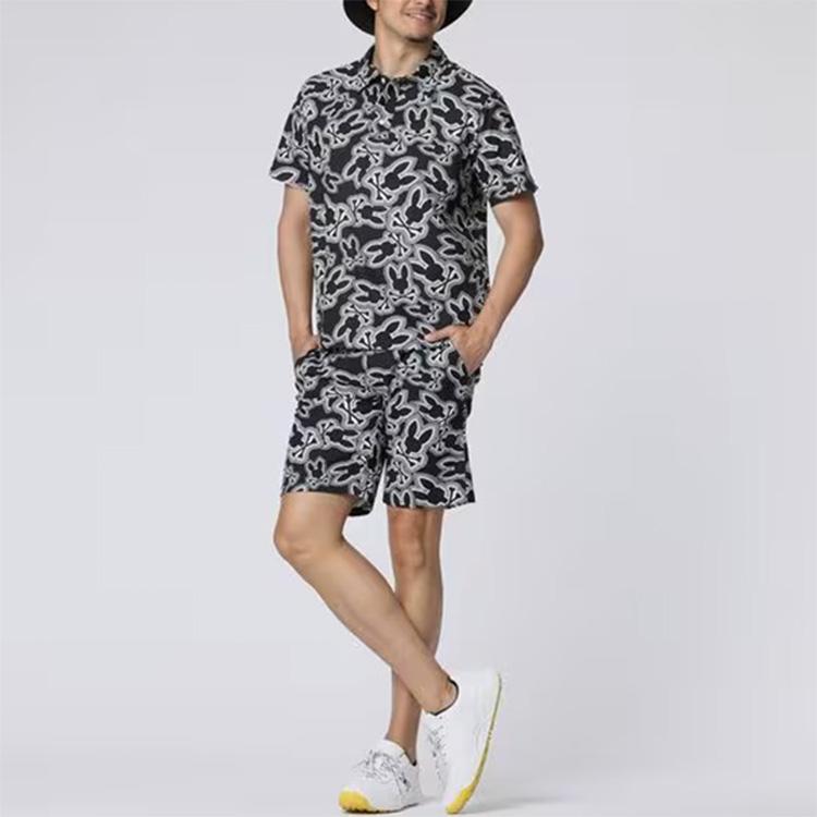 サイコバニー ゴルフ ポロシャツ メンズ 半袖 シャツ ポロ 通気性 吸水速乾 ゴルフウェア 総柄 春 夏 ブランド GF575 PSYCHO BUNNY Psycho Bunny（サイコバニー） ゴルフ ポロシャツ メンズ 半袖 シャツ