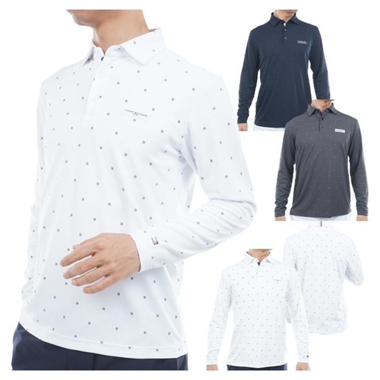 トミーヒルフィガー ゴルフ ポロシャツ メンズ 長袖 シャツ 吸水速乾 UVカット ゴルフウェア ブランド 総柄 ロゴ 春 夏 秋 THMA556 TOMMY HILFIGER GOLF トミーヒルフィガー ゴルフ ポロシャツ メンズ