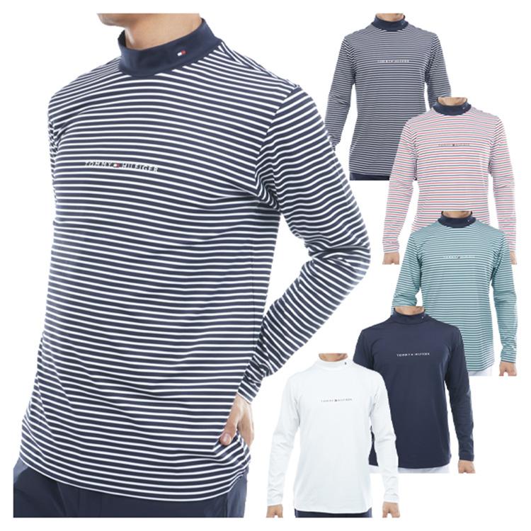 トミーヒルフィガー ゴルフ モックシャツ メンズ 長袖 シャツ モックネック ハイネック ストレッチ 天竺 ゴルフウェア ブランド 総柄 ボーダー ロゴ THMA563 TOMMY HILFIGER GOLF（トミー ヒルフィガー ゴルフ） トミー