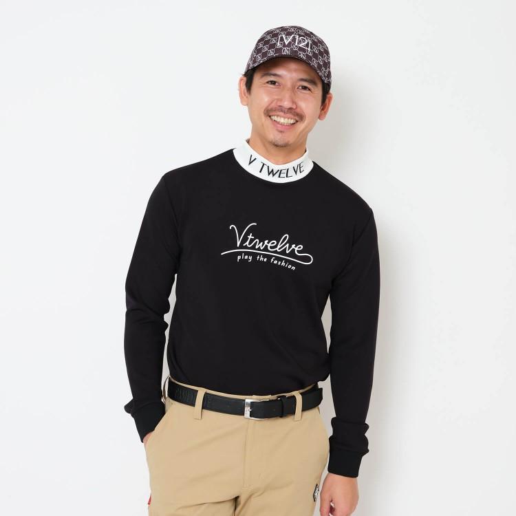 V.Twelve ブラック モックネックシャツ V12（ヴィ・トゥエルヴ） ゴルフ モックシャツ メンズ 長袖 シャツ