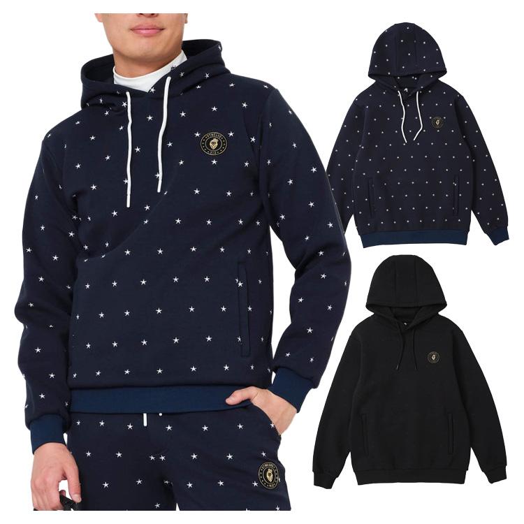 V12 ゴルフ パーカー メンズ 長袖 プルオーバー ストレッチ トレーナー フード 総柄 星柄 ロゴ ゴルフウェア ブランド V122520-SW05 V12 GOLF V12（ヴィ・トゥエルヴ） ゴルフ パーカー メンズ 長袖 プルオーバー